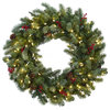 30" Lighted Pine Wreath With Berries & Pine Cones
