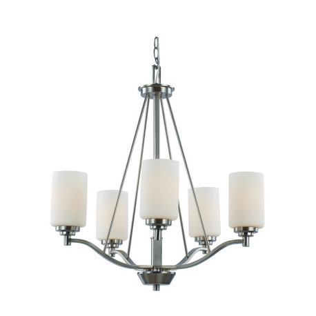 Mod Pod 5-Light Chandelier, Brushed Nickel With White Frosted Glass