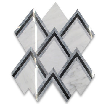 Carrara White Marble Mountain Peaks Arrowhead Mosaic Tile Polished, 1 sheet