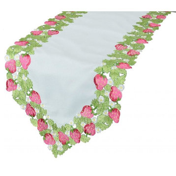 Strawberry Patch Embroidered Cutwork 15"x72" Table Runner