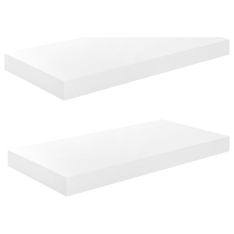 Vidaxl Floating Wall Shelves 2-Piece High Gloss White 19.7"x9.1"x1.5" Mdf
