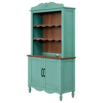 Classic Kitchen Cabinet, 2 Doors Cabinet & Integrated Hutch With Open Shelves
