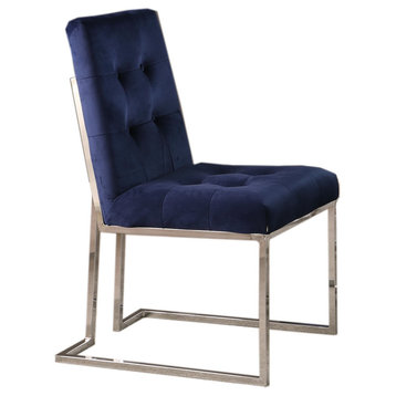 Blue Velvet With Stainless Steel Dining Chairs, Set of 2