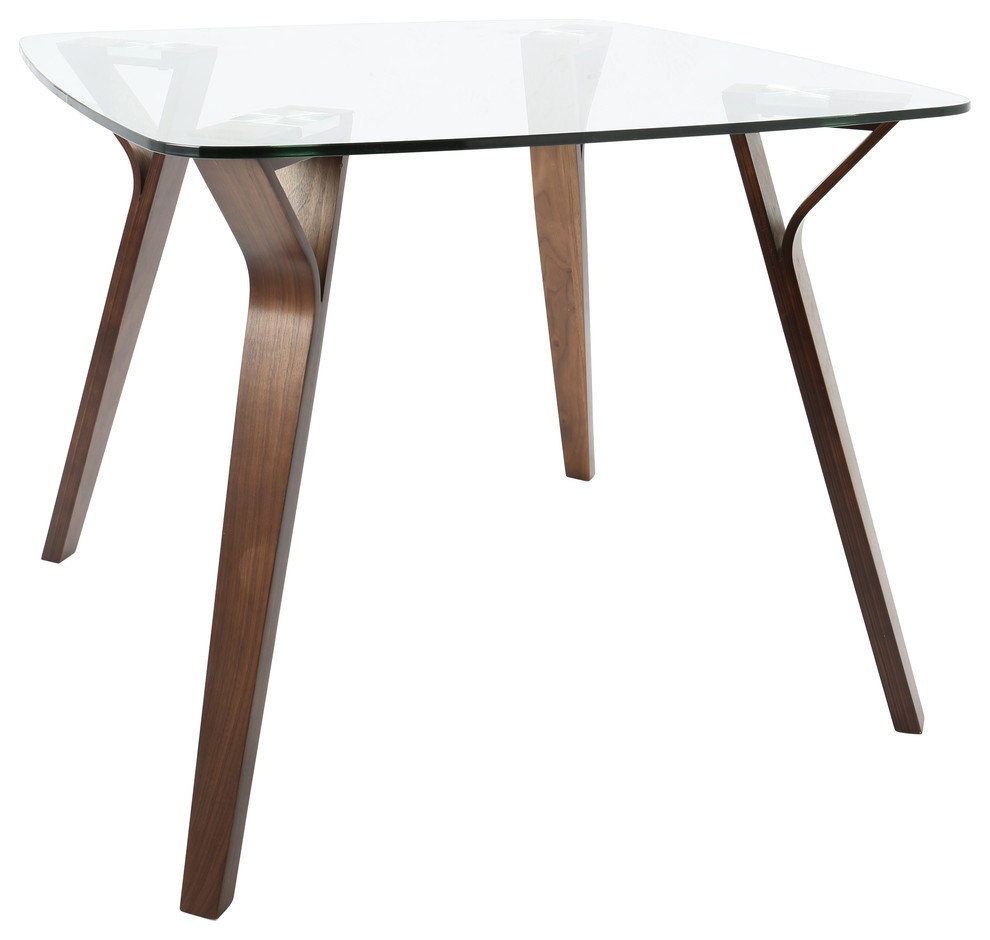 LumiSource Folia Dining Table, Walnut, Walnut, Clear Glass
