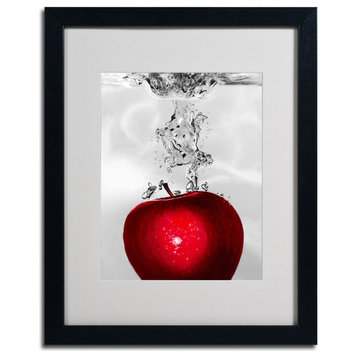 Roderick Stevens 'Red Apple Splash' Matted Framed Art, White Matte, Black Frame, 16" X 20"