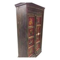 Mogulinterior - Consigned Antique Indian Armoire Maharaja and Ganesha Hand painted Cabinet - Armoires and Wardrobes