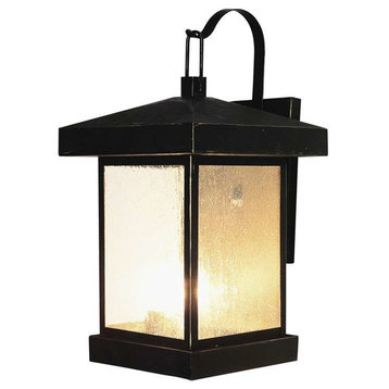 Three Light Weathered Bronze Amber Seeded Glass Wall Lantern