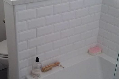 White Subway and Grey Porcelain Bathroom