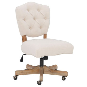 Pemberly Row Contemporary Wood Upholstered Swivel Office Chair in Beige