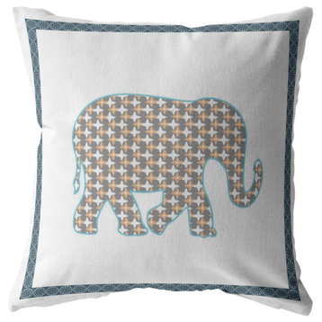 18" Gold White Elephant Boho Suede Throw Pillow