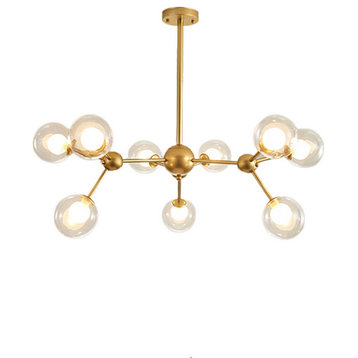 Glass Globe Shaped Chandelier, Molecular Fission Branches, 9 Lights, Warm Light