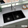 Karran Undermount Quartz 32" 50/50 Double Bowl Kitchen Sink, Black