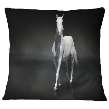 Isolated Black Horse On Black Animal Throw Pillow, 18"x18"