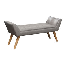 Milan Upholstered Bench, Grey Hopsack Fabric