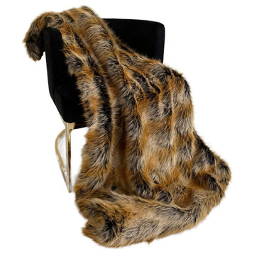 Plutus Brown Gold Chinchilla Faux Fur Luxury Throw Blanket, Throw 60"W x 72"L