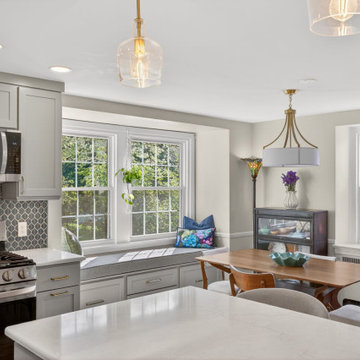 Transitional Kitchen with Custom Banquette plus Dining Nook, Quartz Countertops
