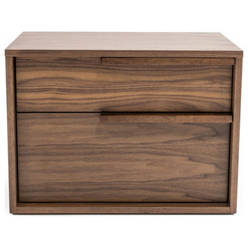 Modern Light Brown Walnut Nightstand With Two drawers