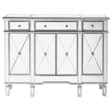 Elegant Contempo 3 Drawer 4 Door Cabinet, Rubbed Antique Silver
