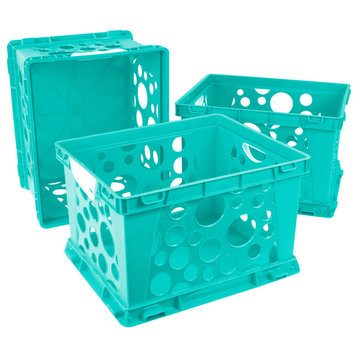 Premium File Crates With Handles, Teal, Case of 3