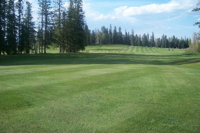 Inspiration for a huge transitional full sun hillside brick outdoor basketball/tennis/multi-game court in Calgary for summer.