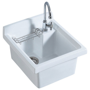 Whitehaus WH474-60 Vitreous Utility Sink w Wire Basket and Off Center Drain