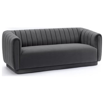 Armen Living Kinsley 82" Tufted Modern Velvet Sofa in Dark Gray