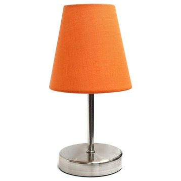 Simple Designs Sand Nickel Mini Basic Table Lamp With Fabric Shade, Orange