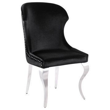 Coaster Cheyanne 18" Upholstered Velvet Side Chair with Wingback in Black
