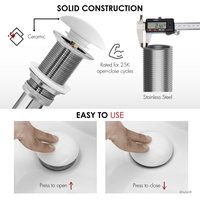 STYLISH Vessel Sink Pop-Up Drain with white ceramic cap without overflow