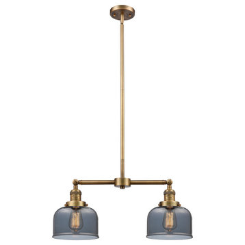 Large Bell 2-Light LED Chandelier, Brushed Brass, Glass: Plated Smoked