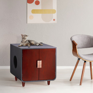 Wooden Cat Litter Box & Cabinet Side Table
