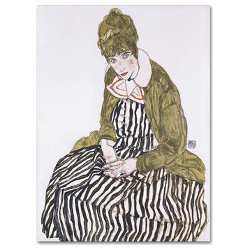 Egon Schiele 'Edith With Striped Dress Sitting' Canvas Art, 32 x 24