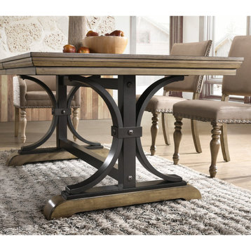 Dining Table, Trestle Base With Wooden Top & Butterfly Extension Leaf, Brown