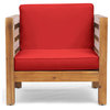 Louise Outdoor Acacia Wood Club Chair With Cushion, Red
