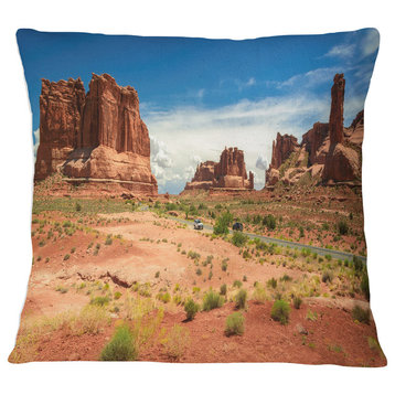 American Road in Arches National Park Landscape Printed Throw Pillow, 16"x16"