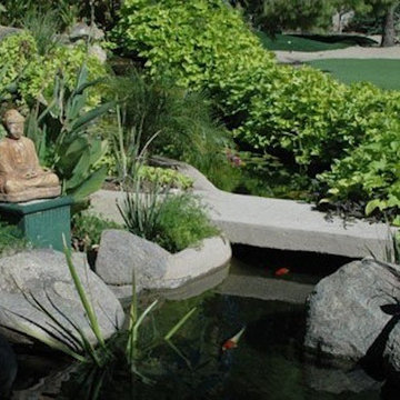 Natural Stone waterfall, bridge and pond
