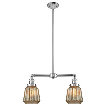 2-Light Small Bell 22" Chandelier, Polished Chrome, Glass: Mercury Plated