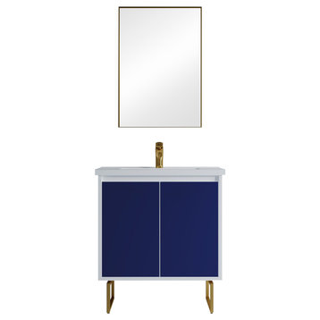 Dello 30" Single Bathroom Vanity Set With Rectangle Legs, Blue