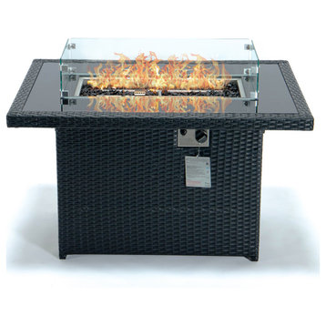 Leisuremod Mace Wicker Patio Modern Propane Fire Pit Table, Black, Cfw44G-Bl