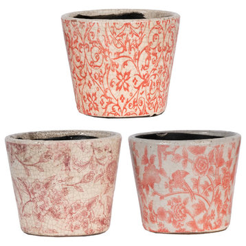 Pink Floral Terracotta Planters 5.5x4.5" 3-Piece Set