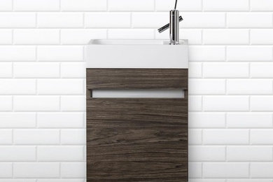 Bathroom - small modern 3/4 bathroom idea in Toronto with flat-panel cabinets and dark wood cabinets