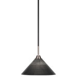 Toltec Lighting - Paramount Mini Pendant, Matte Black & Brushed Nickel, 12" Black Matrix - Enhance your space with the Paramount 1-Light Mini Pendant. Installation is a breeze - simply connect it to a 120 volt power supply and enjoy. Achieve the perfect ambiance with its dimmable lighting feature (dimmer not included). This pendant is energy-efficient and LED-compatible, providing you with long-lasting illumination. It offers versatile lighting options, as it is compatible with standard medium base bulbs. The pendant's streamlined design, along with its durable glass shade, ensures even and delightful diffusion of light. Choose from multiple finish, color, and glass size variations to find the perfect match for your decor.