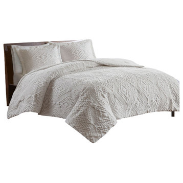 Woolrich Teton Plush Embroidered 3-Piece Coverlet, Ivory, Full/Queen