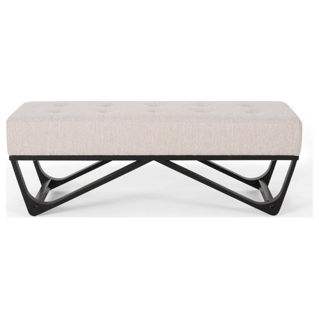 Emily Contemporary Fabric Ottoman Bench, Beige, Black