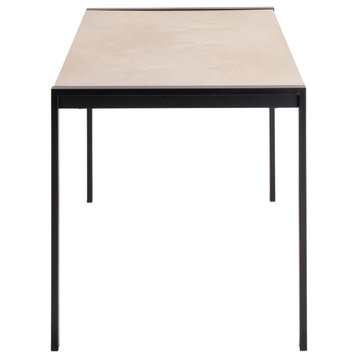 Fuji Contemporary Dining Table, Black Metal With Natural Wood Top