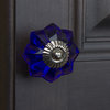 1.75" Blue Glass Flower India Cabinet Knob