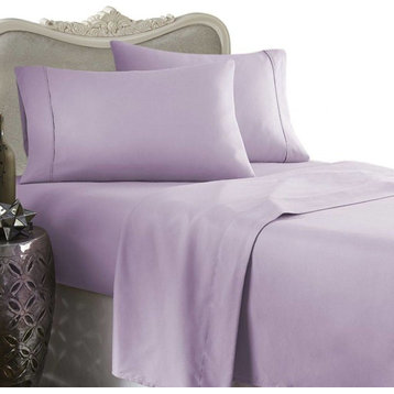 800 Thread Count Egyptian Cotton Solid Bed Sheet Set, Queen, Lavender