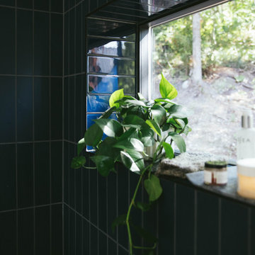 Recessed Window Shelf with Blue Glass Tile