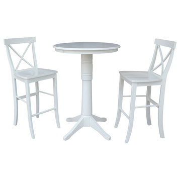 30" Round Pedestal Bar Height Table With 2 X-Back Bar Height Stools