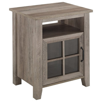 29" Simple Wood Side Table with Glass Door - Gray Wash